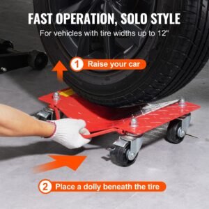 wheel dolly, 8000 lbs capacity heavy duty steel car mover, wheel dolly car tire stake set with brakes, vehicle moving cart moving cars, trucks, trailers, motorcycles, and boats, set of 4, red