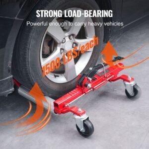 wheel dolly, max capacity 1500 lbs car dolly, car jack dolly lifter with 360° rotatable wheels, heavy duty vehicle positioning ratchet tire jack, for vehicle car auto repair moving, set of 2