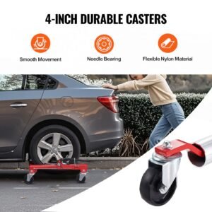 wheel dolly, max capacity 1500 lbs car dolly, car jack dolly lifter with 360° rotatable wheels, heavy duty vehicle positioning ratchet tire jack, for vehicle car auto repair moving, set of 2