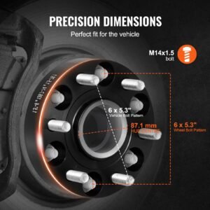 wheel spacers, 1.5" 6"x5.3" wheel adapters, 6 lug forged spacer, 87.1 mm bore hubcentric m14 x1.5 studs spacers, fit for ford f150, expedition, lobo, navigator, 4 pcs black