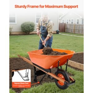 wheelbarrow cart, 6 cu. ft. load & 330 lbs capacity, one wheel garden dump cart wheel barrow with metal handle & 16" wide track wheels, easy loading utility yard cart & wagons for lawn farm