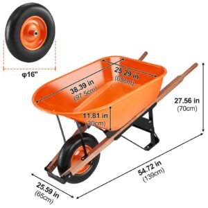 wheelbarrow cart, 6 cu. ft. load & 330 lbs capacity, one wheel garden dump cart wheel barrow with metal handle & 16" wide track wheels, easy loading utility yard cart & wagons for lawn farm