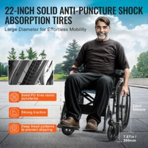 wheelchair, durable aluminum alloy ultra lightweight wheelchairs, portable wheelchair with flip back desk length arms, 3 position adjustable footrests, 18 inch wide seat, 250lbs weight capacity