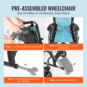 wheelchair, durable aluminum alloy ultra lightweight wheelchairs, portable wheelchair with flip back desk length arms, 3 position adjustable footrests, 18 inch wide seat, 250lbs weight capacity