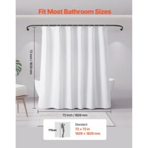 white fabric shower curtain, 240 gsm weighted waffle shower curtains, polyester curtain with rust resistant hooks, machine washable & water repellent, for bathroom showers, bath tubs, 72x72 in