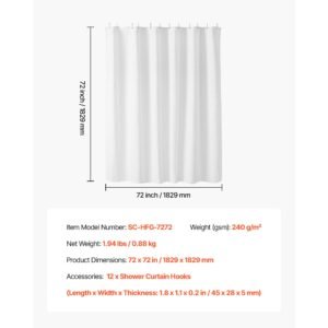 white fabric shower curtain, 240 gsm weighted waffle shower curtains, polyester curtain with rust resistant hooks, machine washable & water repellent, for bathroom showers, bath tubs, 72x72 in