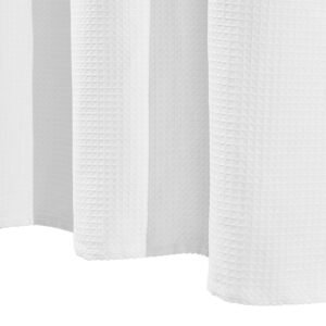 white fabric shower curtain, 240 gsm weighted waffle shower curtains, polyester curtain with rust resistant hooks, machine washable & water repellent, for bathroom showers, bath tubs, 72x72 in
