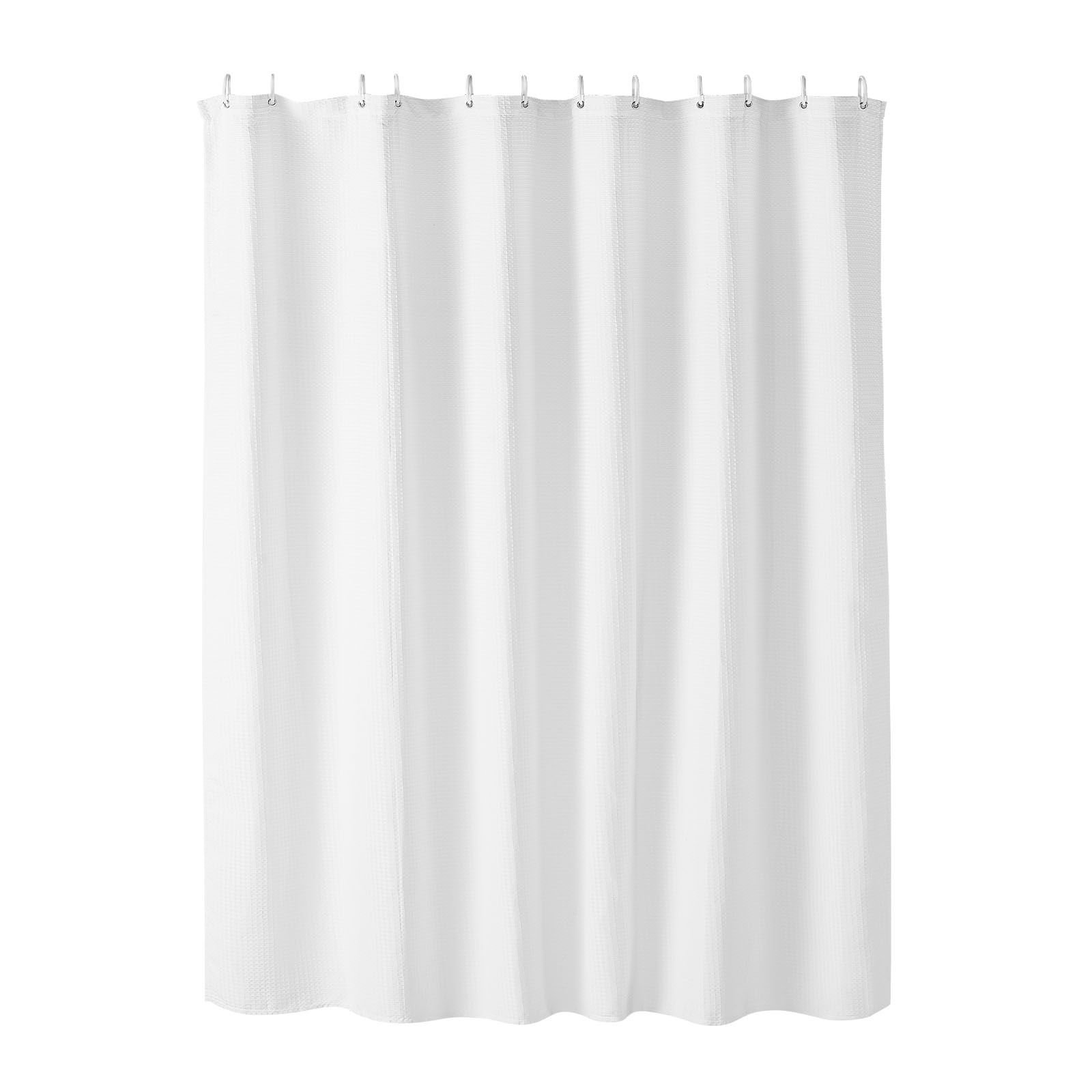 white fabric shower curtain, 240 gsm weighted waffle shower curtains, polyester curtain with rust resistant hooks, machine washable & water repellent, for bathroom showers, bath tubs, 72x72 in