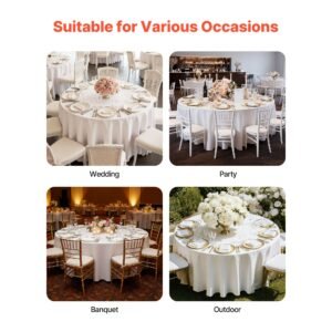 white round tablecloths 2 pack, 120 inches in diameter, stain & wrinkle resistant, machine washable table clothes, polyester fabric table covers for wedding, party, banquet, formal events