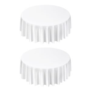 White Round Tablecloths 2 Pack, 120 Inches in Diameter, Stain- & Wrinkle- Resistant, Machine Washable Table Clothes, Polyester Fabric Table Covers for Wedding, Party, Banquet, Formal Events