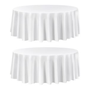 white round tablecloths 2 pack, 120 inches in diameter, stain & wrinkle resistant, machine washable table clothes, polyester fabric table covers for wedding, party, banquet, formal events