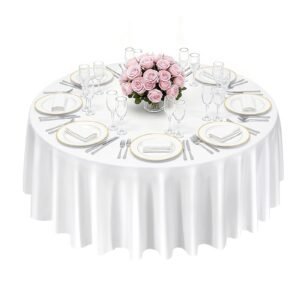 white round tablecloths 6 pack, 120 inches in diameter, stain & wrinkle resistant, machine washable table clothes, polyester fabric table covers for wedding, party, banquet, formal events