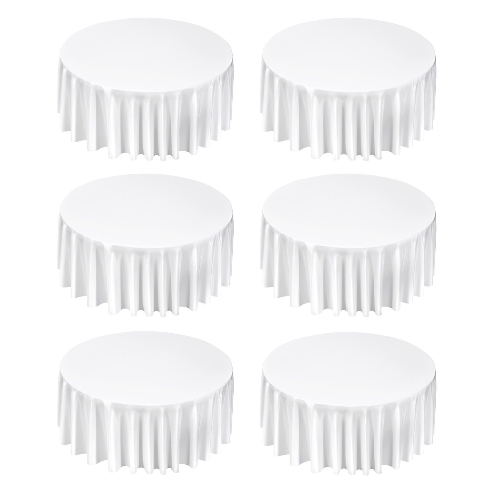 white round tablecloths 6 pack, 132 inches in diameter, stain & wrinkle resistant, machine washable table clothes, polyester fabric table covers for wedding, party, banquet, formal events