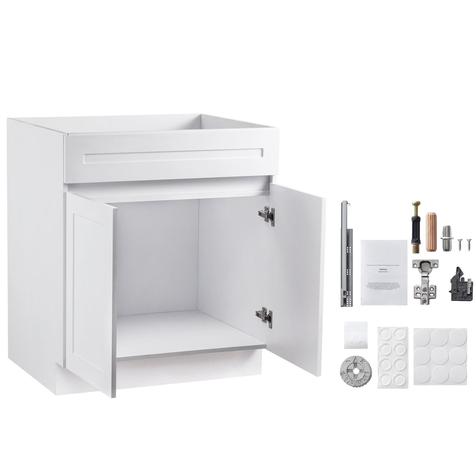 white shaker base cabinet, 30 inch unassembled sink base cabinet, 30" w x 24" d x 34.5" h ready to assemble cabinet with soft close doors and adjustable shelf, for home office