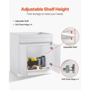 white shaker base cabinet, 30 inch unassembled sink base cabinet, 30" w x 24" d x 34.5" h ready to assemble cabinet with soft close doors and adjustable shelf, for home office
