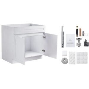 White Shaker Base Cabinet, 36-Inch Unassembled Sink Base Cabinet, 36" W x 24" D x 34.5" H Ready to Assemble Cabinet with Soft-Close Doors and Adjustable Shelf, for Home Office
