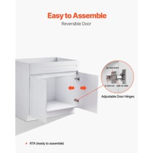 white shaker base cabinet, 36 inch unassembled sink base cabinet, 36" w x 24" d x 34.5" h ready to assemble cabinet with soft close doors and adjustable shelf, for home office