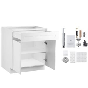 White Shaker Base Cabinet with Drawer, 36-Inch Unassembled Drawer Base Cabinet, 36" W x 24" D x 34.5" H Ready to Assemble Cabinet with Soft-Close Doors and Adjustable Shelf, for Home Office
