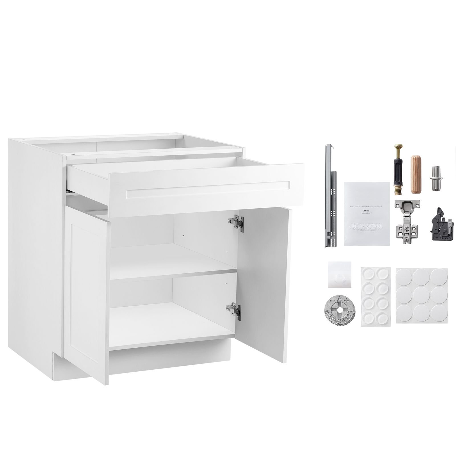 white shaker base cabinet with drawer, 36 inch unassembled drawer base cabinet, 36" w x 24" d x 34.5" h ready to assemble cabinet with soft close doors and adjustable shelf, for home office