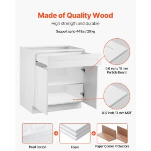 white shaker base cabinet with drawer, 36 inch unassembled drawer base cabinet, 36" w x 24" d x 34.5" h ready to assemble cabinet with soft close doors and adjustable shelf, for home office