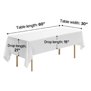 white tablecloths for rectangle tables, 10 pack, 60 x 102 inches, reusable and machine washable table clothes, wrinkle resistant polyester fabric table covers for wedding, party, banquet