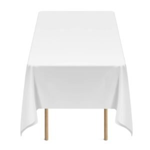 white tablecloths for rectangle tables, 6 pack, 60 x 102 inches, reusable and machine washable table clothes, wrinkle resistant polyester fabric table covers for wedding, party, banquet