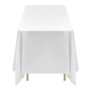 white tablecloths for rectangle tables, 6 pack, 70 x 120 inches, reusable and machine washable table clothes, wrinkle resistant polyester fabric table covers for wedding, party, banquet