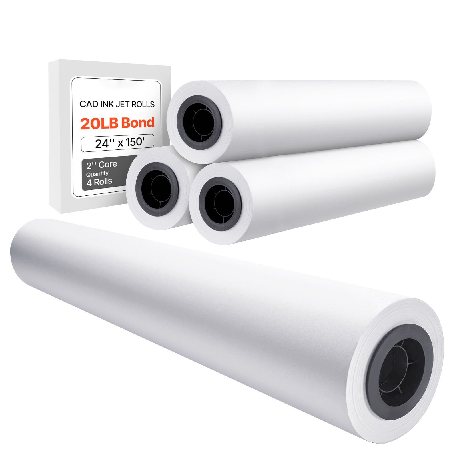 wide format paper, 24 in x 150 ft plotter paper, 4 rolls cad bond rolls with 2 in core, 20 lb bond paper rolls, idea for cad drawings, engineering plans, gis maps & architectural designs