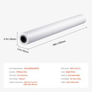 wide format paper, 36 in x 150 ft plotter paper, 4 rolls cad bond rolls with 2 in core, 20 lb bond paper rolls, idea for cad drawings, engineering plans, gis maps & architectural designs