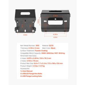 winch mount, winch capacity of 2000 3600 lbs, trailer hitch winch mount for select honda foreman and rancher rubicon models (2014 2021), 2 mounting hole design, powder coated steel, black