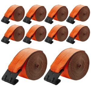 Winch Straps, 4 in x 30 ft Truck Straps with Flat Hook, 10 Pack Heavy Duty Trailer Straps with 18000 lbs Break Strength, Cargo Tie-Down Straps, for Flatbeds, Trucks, Trailers, Farms & Rescues