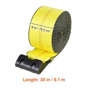 winch straps, 4" x 30', 6000 lbs load capacity, 18000 lbs break strength, truck straps with flat hook, flatbed tie downs cargo control for trailers, farms, rescues, tree saver, yellow (4 pack)