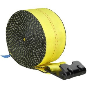 winch straps, 4" x 30', 6000 lbs load capacity, 18000 lbs break strength, truck straps with flat hook, flatbed tie downs cargo control for trailers, farms, rescues, tree saver, yellow (4 pack)