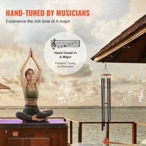 wind chimes for outside, 60 in, deep tone wind chimes with 6 tubes, unique large memorial wind chimes for anniversary, amazing outdoor decor for your patio, porch, garden and backyard, black