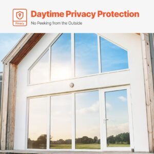 Window Privacy Film, One Way Window Tint, Daytime Mirror Reflective Heat Control Glass, Static Cling Sun Blocking See out Not in Window Film for Home and Office, Black-Silver, 35.4 in x 13.1 ft