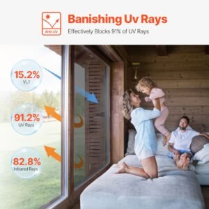 window privacy film, one way window tint, daytime mirror reflective heat control glass, static cling sun blocking see out not in window film for home and office, black silver, 35.4 in x 13.1 ft