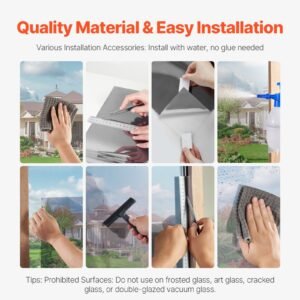 window privacy film, one way window tint, daytime mirror reflective heat control glass, static cling sun blocking see out not in window film for home and office, black silver, 35.4 in x 13.1 ft