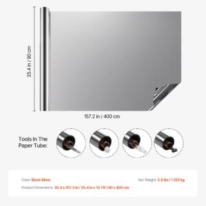 window privacy film, one way window tint, daytime mirror reflective heat control glass, static cling sun blocking see out not in window film for home and office, black silver, 35.4 in x 13.1 ft
