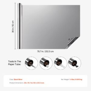 window privacy film, one way window tint, daytime mirror reflective heat control glass, static cling sun blocking, see out not in window film for home and office, black silver, 36 in x 6.5 ft
