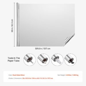 window privacy film, one way window tint, privacy mirror reflective film, sun blocking heat control glass, self adhesive, see out not in window film for home and office, silver, 36 in x 49.3 ft