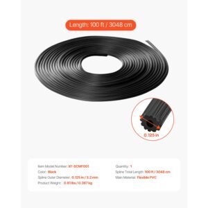 window screen spline, 100 ft x 0.125 in window screen retainer spline, pvc window and door screen spline, hollow serrated screen holder spline, for window door screen repair and replacement