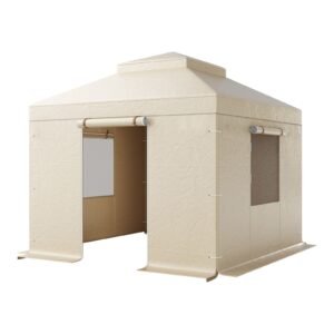 Winter Gazebo Cover Fits 10 x 10 ft Hardtop Gazebos, All-Weather Double-Tiered Gazebo Cover with Sidewalls & Mesh Windows, High-Density PE Enclosed Storage Shelter Covers, Gazebos not Included
