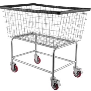 Wire Laundry Cart, 4.5 Bushel Wire Laundry Basket with Wheels, 35''x15.7''x22'' Commercial Wire Laundry Basket Cart, Steel Frame with Chrome Finish, 5'' Casters, Wire Basket Cart for Lau