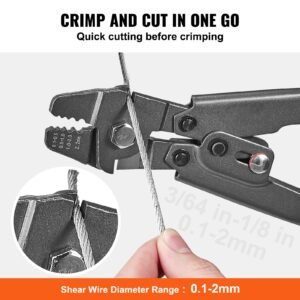 wire rope crimping tool and cutter up to 2.2mm wire cable crimps, 1/64" 3/32" crimping loop sleeve kit and 160pcs aluminum buckles, fishing crimping tool wire rope thimbles kit