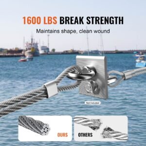 wire rope kit, 1/8" 600 ft 316 stainless steel cable with cutter and gloves, 1600 lbs breaking strength, 7x7 strands construction marine aircraft grade for handrail stair decking fence outdoors
