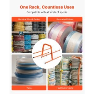 wire spool rack, 100 lbs capacity, smart hand caddy, heavy duty steel wire dispenser holder for up to 8 spools, max 9.45 in diameter, easy lift design for electrical industrial and retail use