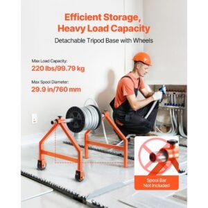 wire spool rack, 220 lbs load capacity, portable cable caddy, moveable wire rack with wheels, spool holder, up to 29.9 in diameter, for electrical industrial and retail use, working efficiency