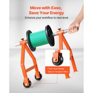 wire spool rack, 220 lbs load capacity, portable cable caddy, moveable wire rack with wheels, spool holder, up to 29.9 in diameter, for electrical industrial and retail use, working efficiency