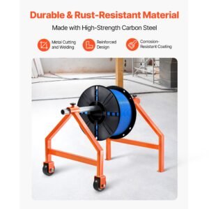 wire spool rack, 220 lbs load capacity, portable cable caddy, moveable wire rack with wheels, spool holder, up to 29.9 in diameter, for electrical industrial and retail use, working efficiency