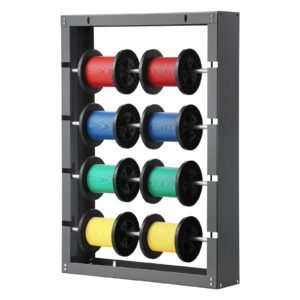 wire spool rack, 4 adjustable rods, cold rolled steel wire spool holder wall mounted for multi spools, wiring storage, 150 lbs capacity cable dispenser, for electrical industrial retail use